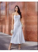 Satin dress with straps, light beige neckline, water 96494 - Online store - Boutique